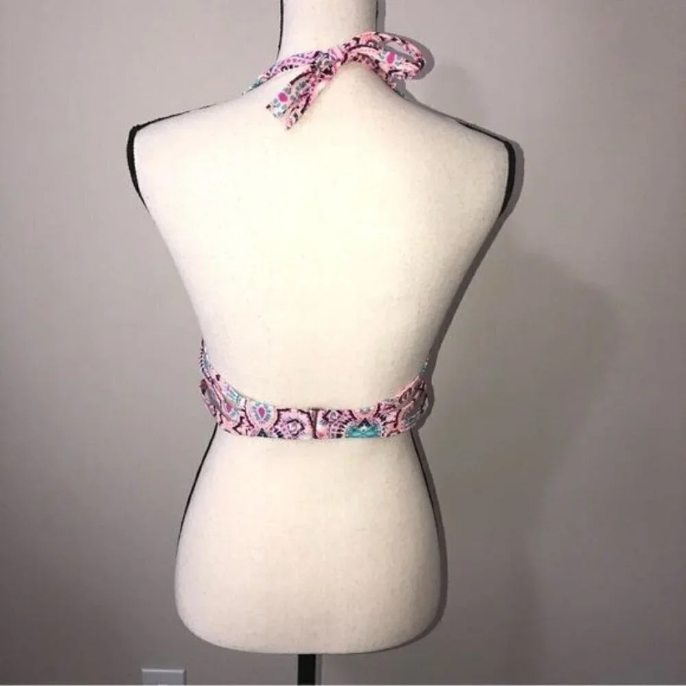 Shade & Shore Swim Bikini Top Size 36D Pink Print Tassel